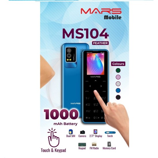 MARS MS104 Dual Sim Touch Button Phone Blue