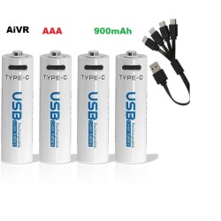 AiVR AAA Rechargeable Battery USB Charger Battery 4pc