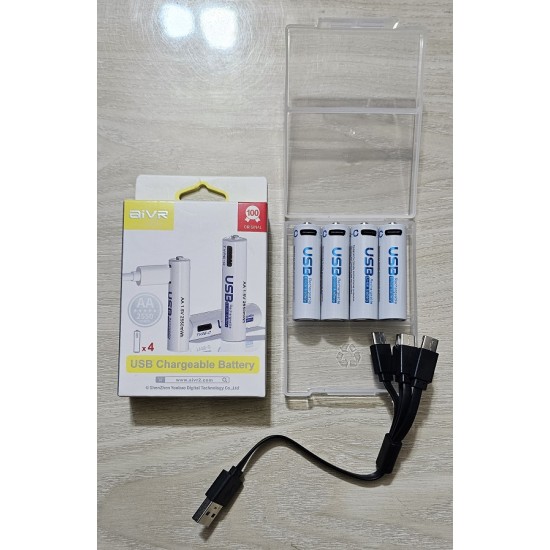 AiVR AA Type-C Batteries 2550mAh USB Rechargeable 4pc