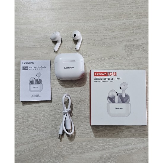 Lenovo LP40 TWS Bluetooth Earbuds White