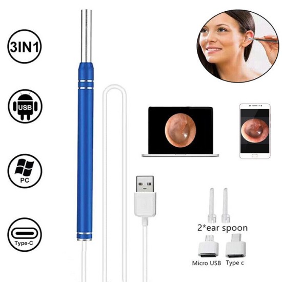 3 In 1 USB Otoscope Visual Ears Cleaning Earpick Endoscope