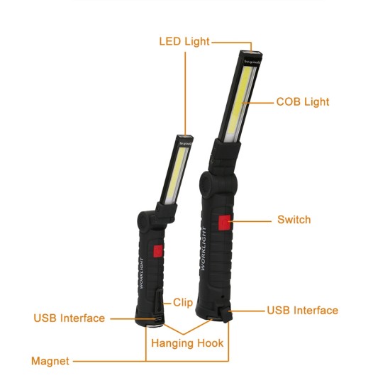 Rechargeable LED Work Lights Flashlight with COB Magnet Waterproof