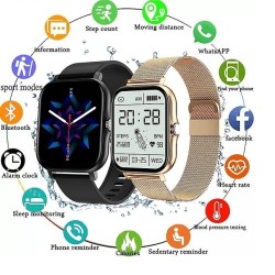 GT20 Smart Watch Bluetooth Calling Touch Display Metal Strip Extra Belt - Black