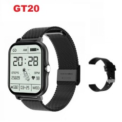 GT20 Smart Watch Bluetooth Calling Touch Display Metal Strip Extra Belt - Black