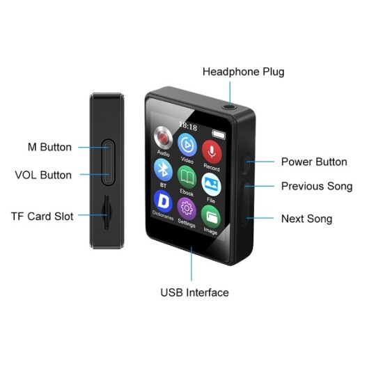 AideeMaster MP3 Player Bluetooth 5.0 MP4 Video Player FM/E-book/Recorder