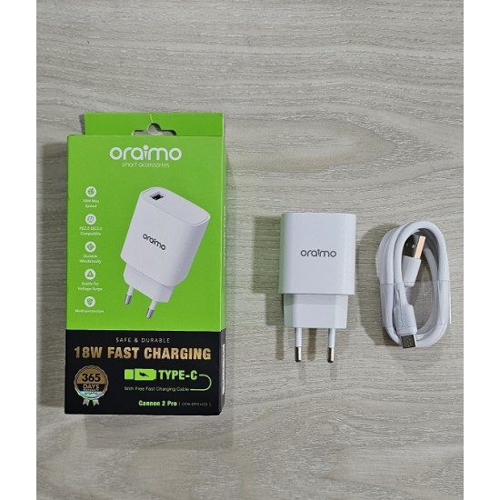 Oraimo 18W Fast Charging Charger With Type-C Cable