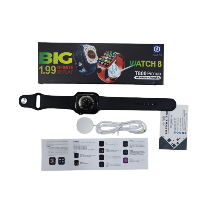 T800 Pro Max Smartwatch 1.99 Display Watch 8 Wireless Charger Calling - Black