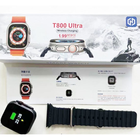 T800 Ultra Smartwatch 1.99 Inch IP67 Waterproof Wireless Charging Series 8 - Black