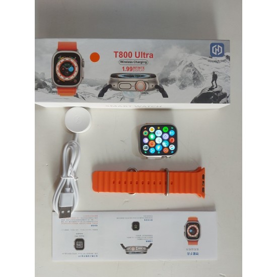T800 Ultra Smartwatch 1.99 Inch IP67 Waterproof Wireless Charging Series 8 - Orange