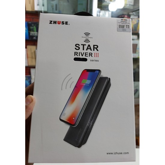 Zhuse Star River Series 3 Wireless Power Bank Leather Wallet - Black