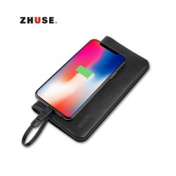 Zhuse Star River Series 3 Wireless Power Bank Leather Wallet - Black