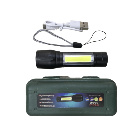 GF009 LED Flashlight COB Rechargeable Zoom Focus