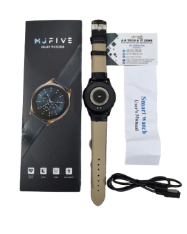 MJFive Smart Watch 1.3 inch Full Touch Display Waterproof Bluetooth Call Lather Belt - Black