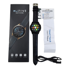 MJFive Smart Watch 1.3 inch Full Touch Display Waterproof Bluetooth Call Lather Belt - Black