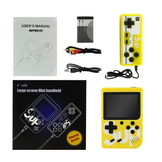 Sup 400 in 2 Game Player 2 inch Color Display Kids Game Console - Yellow