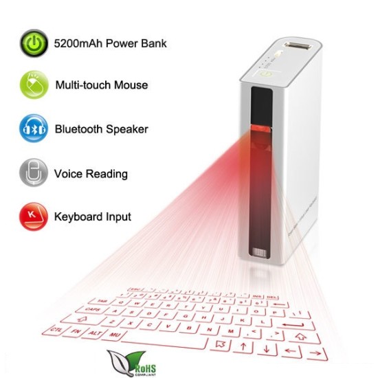 F3 Projection Bluetooth Keyboard 5200mAh Power Bank Option