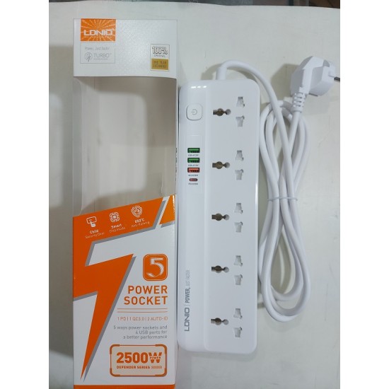 LDNIO SC5415 5 Socket 20W PD QC3.0 4 USB Power Strip