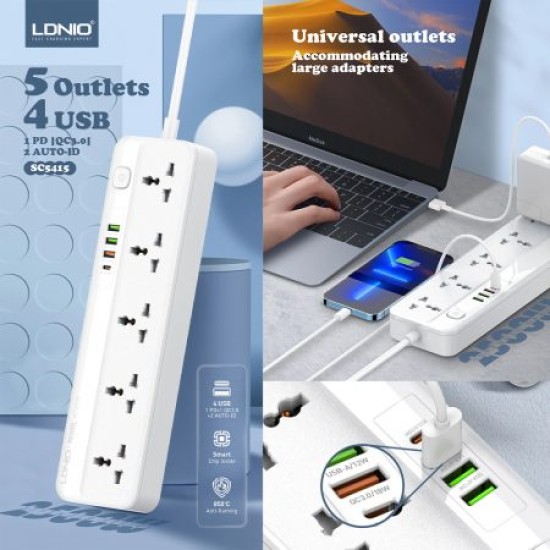 LDNIO SC5415 5 Socket 20W PD QC3.0 4 USB Power Strip