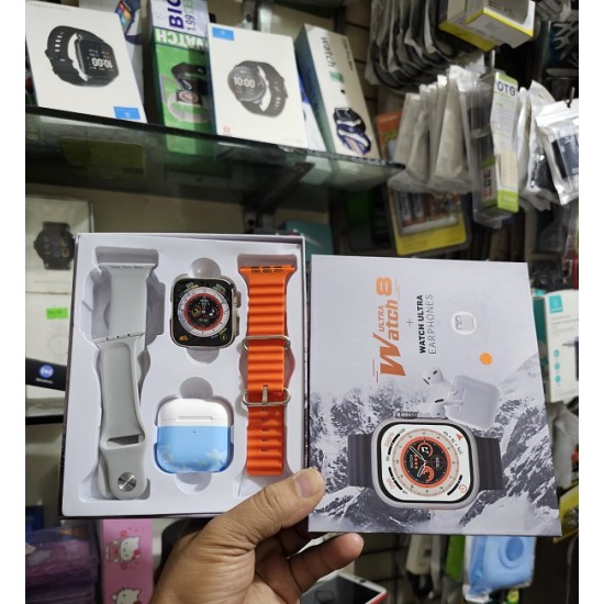Watch 8 Ultra Smartwatch Wireless Charging With TWS Headphone - Orange Watch 8 Ultra Smartwatch Wireless Charging With TWS Headphone - Orange