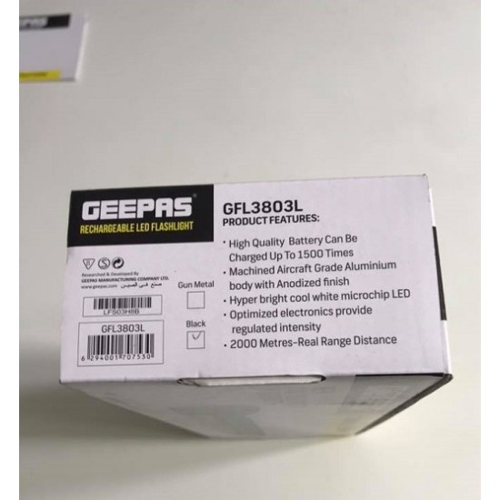 Geepas 3803 Rechargeable Flash Light Torch Light - 2000 Meters