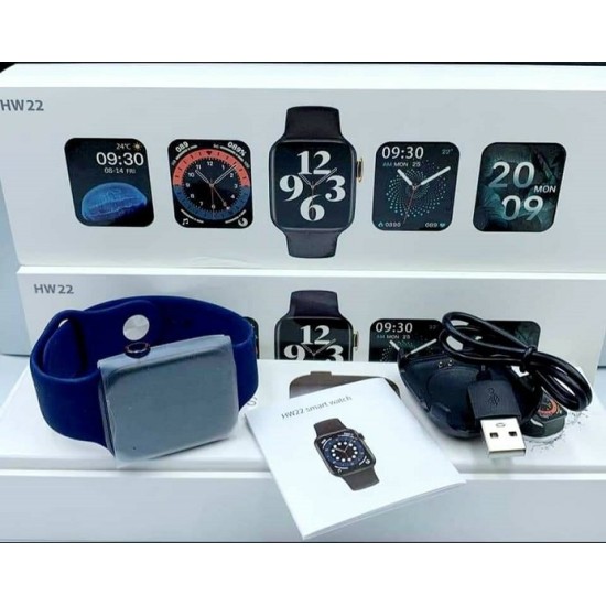 HW22 Smart watch Waterproof Side Button working Call SMS Fitness Tracker-Blue