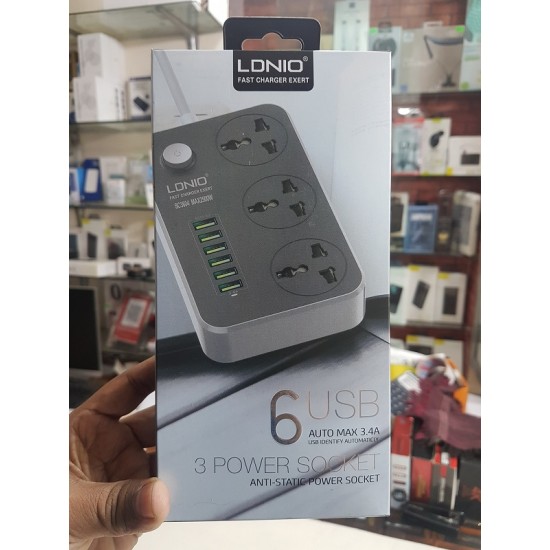 LDNIO 6 USB Ports And 3 Power Socket Extension Multiplug