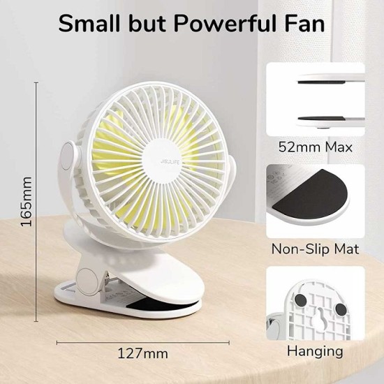 Jisulife FA29A Clip On Desk Fan 4000mAh Rechargeable 4 Speed Modes