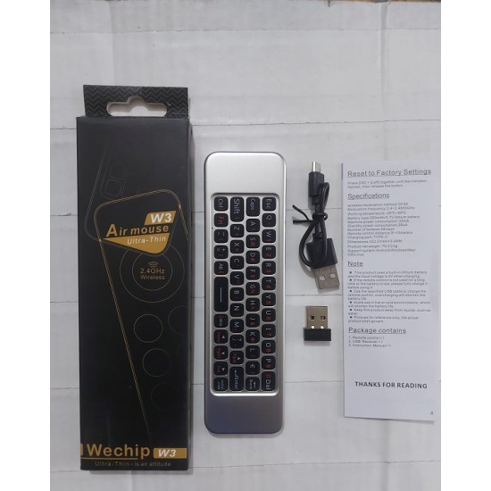 Wechip W3 Air Mouse Voice Control With Keyboard Rechargeable