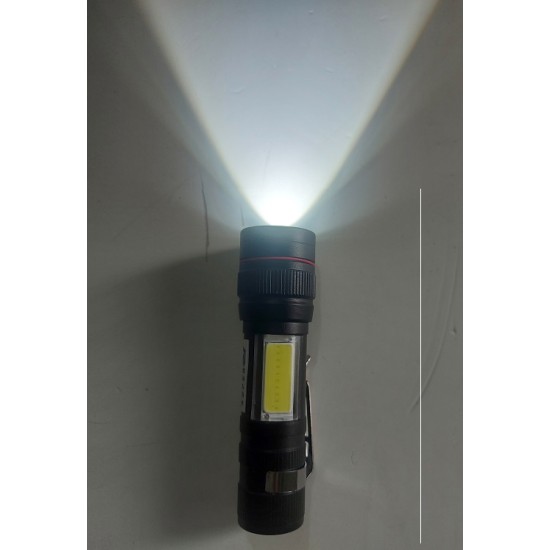 AR245 Mini Zoom Torch Light Flashlight Rechargeable USB Torch COB With Pen Clip