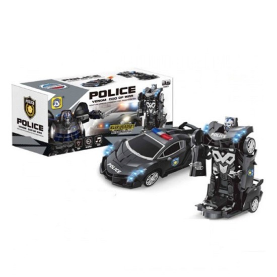 Police Transform Robot Car With Music And Light - Black
