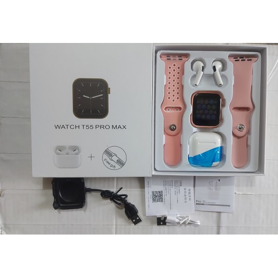 T55 Pro Max Smartwatch Free Bluetooth Dual Belt Calling Option 45MM - Gold