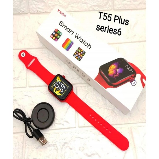 T55 Plus Smart watch Series 6 Water-reset Crown Button Working Calling Option - Red