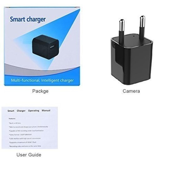 USB Wifi Charger Adapter 1080p Video Camera - Black