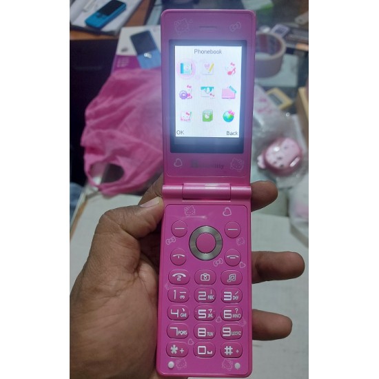 Hello Kitty D10 Folding Mobile Phone Touch Display Dual Sim - Pink