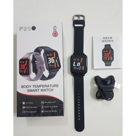 F25 Smart Watch Body Temperature Sport Fitness Tracker Water-proof - Black 