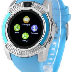 V8 Smart watch Bluetooth Touch Screen Single Sim with Camera - Blue