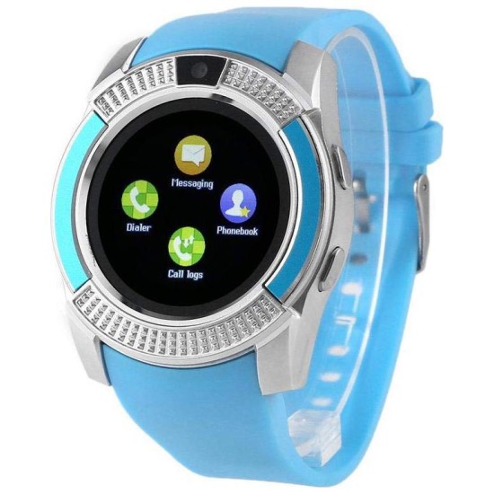 V8 Smart watch Bluetooth Touch Screen Single Sim with Camera - Blue