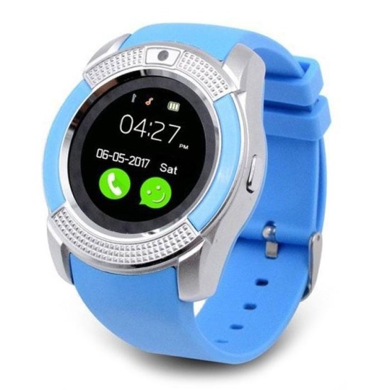 V8 Smart watch Bluetooth Touch Screen Single Sim with Camera - Blue