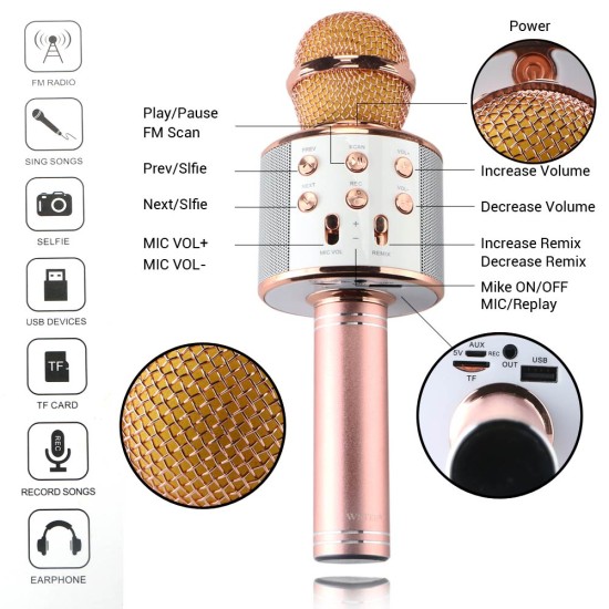 WS858 Bluetooth Karaoke Microphone With Voice Change Option